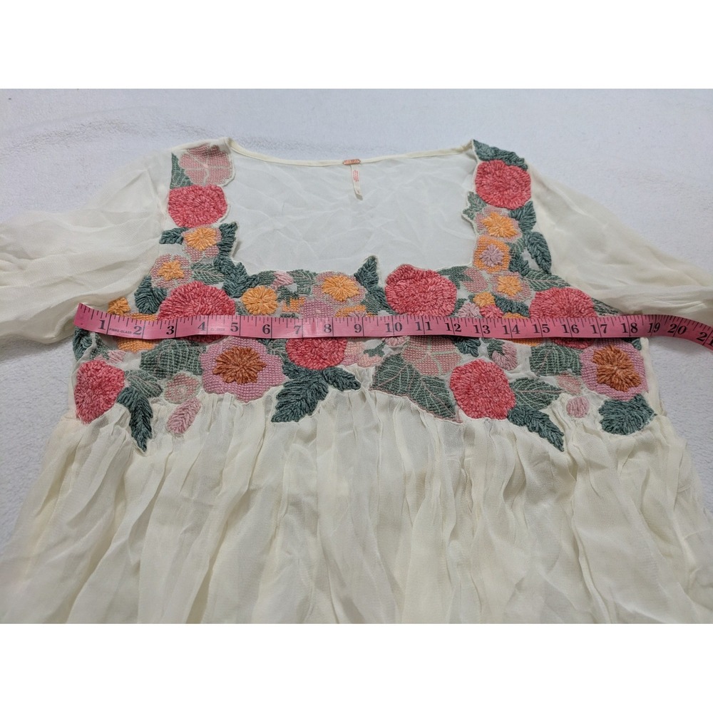 Free People Madeline Tunic Small White Embroidered Floral Bell Sleeve Fairy - Picture 8 of 10